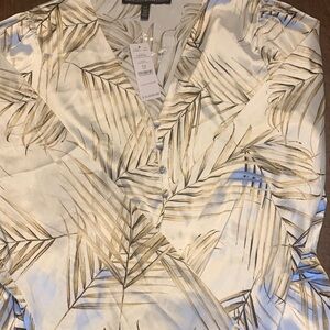 Women’s White House Black Market NWT $99 Island Palm Ecru Blouse Size LP